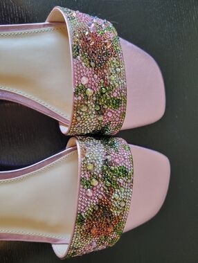 Betsey Johnson Sunny Embellished Pink Slide Sandals Size 8 Floral Multi
